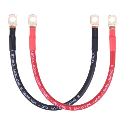 Image of iGreely 8 Gauge Battery Cable,Flexible 8 AWG Pure Copper Welding Battery Wire with 5 /16'' Lugs Terminals Heavy Duty Cable for Solar Automotive RV Marine Boat,Replacement Parts & Accessories 1ft /30cm