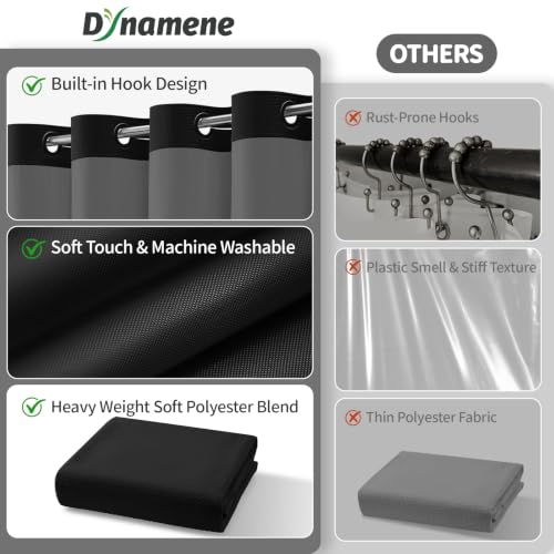 Dynamene Ringless Waffle Weave Fabric Shower Curtain Set, Black, 54"x81" by Dynamene - Used condition - Image 7