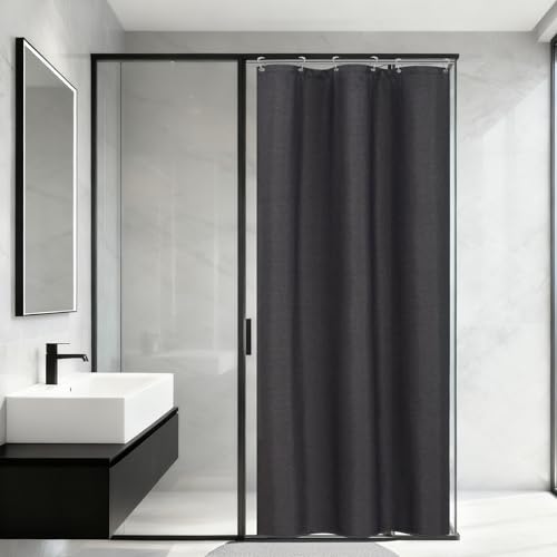 Seenus 36 x 72 Inch Natural Linen Look Stall Shower Curtain Charcoal Grey, Faux Linen Textured Thick Fabric Shower Stall Curtain Water-Resistant, Slate Gray Bathroom Curtain Washable for Single Stall