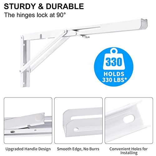 Image of YUMORE Folding Shelf Brackets, 20 Inch Heavy Duty L Bracket, White | High-Quality Metal, Easy to Install, DIY Collapsible Shelf Bracket for Workbench Folding Table Hinge, Max Load: 330lb, 2 Pack