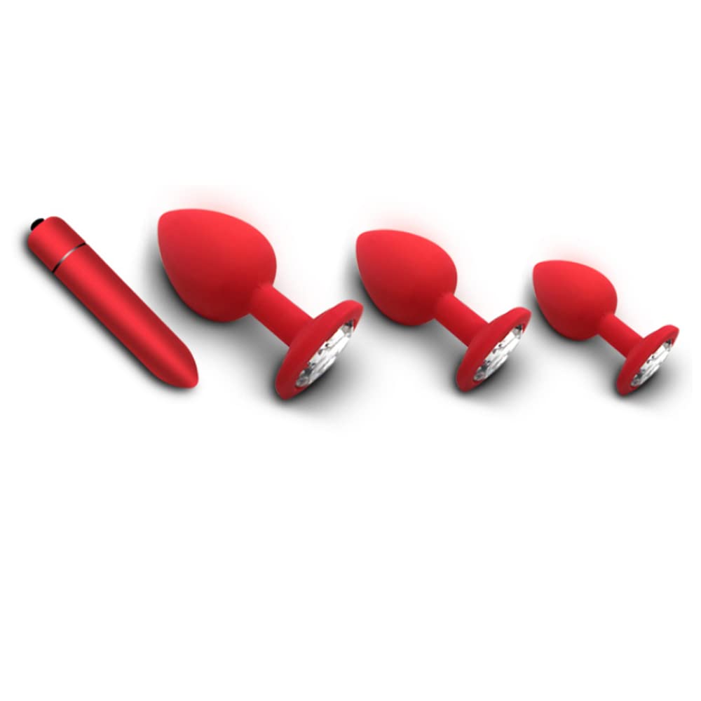 4 pièces Boîte Cadeau de Luxe créative Jouets en Silicone pour Hommes et Femmes Ànạl Ƀụtt Plụg (Rouge)