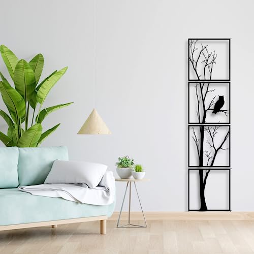 Image of 7 Decore Wooden 4 Pieces Vertical Tree Wall Art Panel Frame | Unique Wall Hanging Decoration Items for Living Room, Bedroom, Drawing Room, Dining Room, Stairs, and Office. (Black) (Big Size)