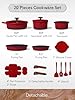 CAROTE 20Pcs Titanium Cookware Set, Pots and Pans Set Non Stick, Kitchen Cooking Set with Detachable Handle, Non Toxic Induction Cookware - Camping Cookware, Dishwasher/Oven Safe, Red #1