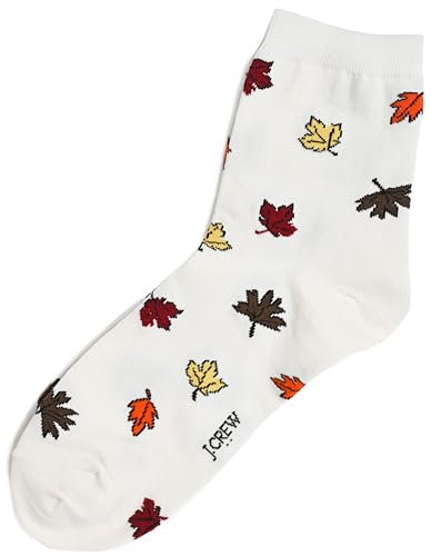 J.Crew Women's 1 Pair Trouser Socks (US, Alpha, One Size, Regular, Regular, Ivory Fall Leaves Boot Socks)