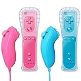 FASIGO Remote Controller with Nunchuck, Compatible with Nintendo Wii/Wii U, 2 Pack (Pink & Blue)