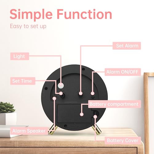 Image of JALL Analog Alarm Clock, 4 inch Super Silent Non Ticking Small Clock with Night Light, Battery Operated, Simple Design, Easy Setting for Office, Bedroom, Bedside, Desk, Teens, Elders, Adult, Pink