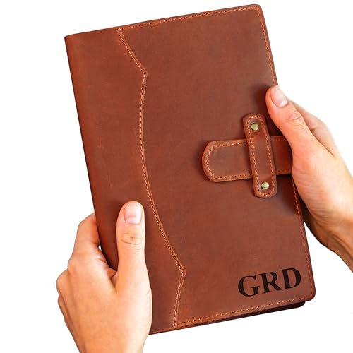 Genuine Leather Journal with Engraved Name or Initials – Crafted in USA – Personalized Gift for Business, College, Travel, Work – Refillable Lined Pages Notebook for Writing – Journal for Men & Women