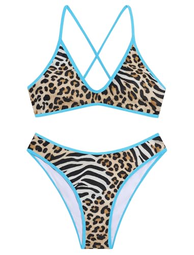 Image of ZAFUL Women's Tie Back Padded High Cut Bralette Bikini Set Two Piece Swimsuit