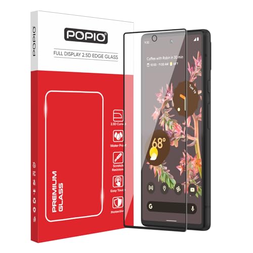 Image of POPIO Tempered Glass Screen Protector Compatible For Google Pixel 6 (Black) Cellphone With Edge To Edge Coverage And Easy Installation Kit