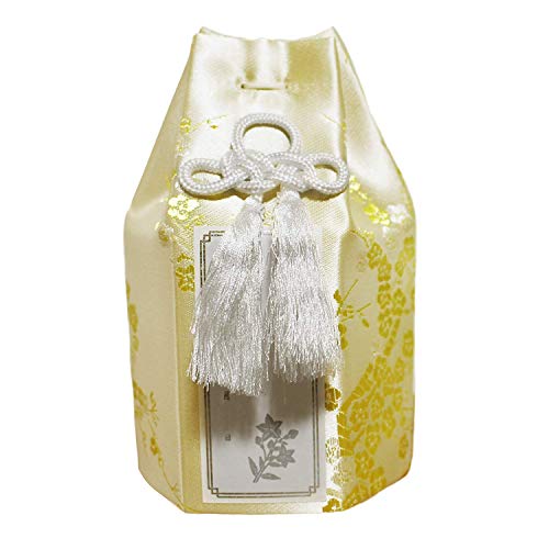 仏具 骨壷 2.5寸 梅 イエロー 覆い袋のみ 戒名シールつき 手元供養 骨壷カバー シルク 分骨 戒名シールつき