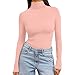 Pink Turtleneck Tops for Women Long Sleeve Slim Fit Thermal Underwear Tops Lightweight Basic Pullover Layering Top L