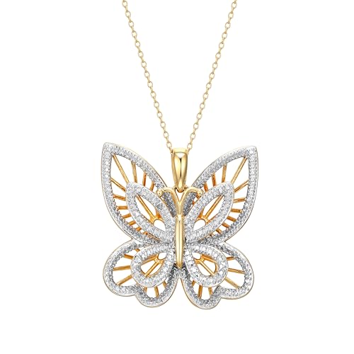 MORGAN & PAIGE .925 Sterling Silver 18K Gold Plated Butterfly Necklace with Diamond Accent - Elegant Filigree Gold Necklace for Women Diamond Pendant Butterfly Gifts for Women, 18 inch