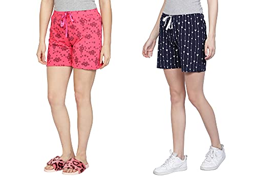 Image of Club A9 Women's Regular Fit Cotton Printed Shorts (Multicolor,2XL) (Pack of 2) (WSCOM2 211 XXL)
