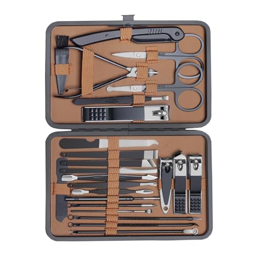 Kit de manicura profesional – Kit de manicura de acero inoxidable, cortador de cutículas, herramientas de cuidado facial | Herramientas de uñas con estuche de viaje lujoso, tijeras para el cabello