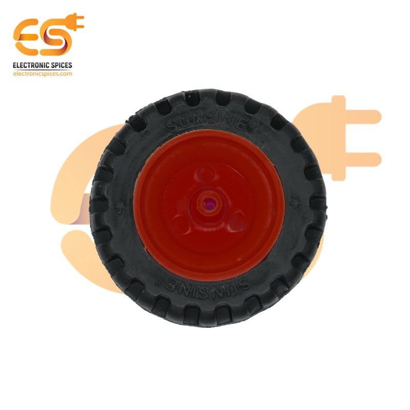 Electronic Spices 40mm x 12mm Red Robotics Toy Smart Car Wheel | Durable Plastic Tyre with Grip Pack of 10 Pcs 2