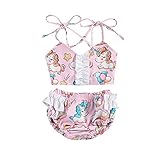 🍉Paquete: 1xTop de tirantes de natación + 1xBraga de baño para niñas pequeñas. La tecnología de procesamiento única evita que el traje de baño se desvanezca y brinda una experiencia cómoda para las princesas.