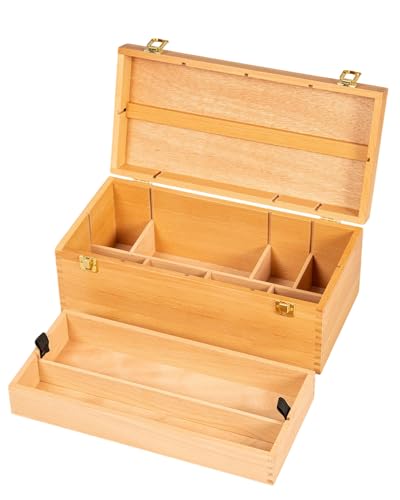 DJAR Large Art Supply Organizer Tool Box Solid Beech Wood Natural