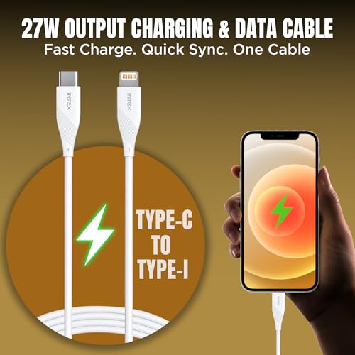 Image of Intex Speed 27W Type-C to Lightning Fast Charging & Data Sync Cable, Tangle Free 1 Meter, 480Mbps Compatible with iPhone, iPad, Macbook, iMac, AirPods - White