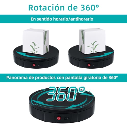 Mcbazel Mesa giratoria eléctrica para fotografía, Base giratoria eléctrica de 360 Grados, 100KG Plato Giratorio para fotografía, grabación de vídeo, presentaciones de Joyas - 30cm/11.8Inch（Negro） - imagen 6