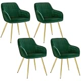 WOLTU 4 x Sillas de Comedor Nordicas Estilo Vintage Juego de 4, Silla de Cocina Silla Tapizada con Reposabrazos Tapizadas Terciopelo, Estructura de Metal, Verde Oscuro BH232dgn-4