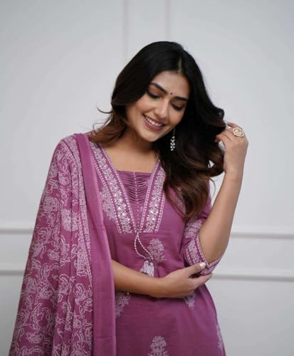 Image of DR DIGITAL Women's Cotton Printed Straight Kurti with pant and Dupatta Set