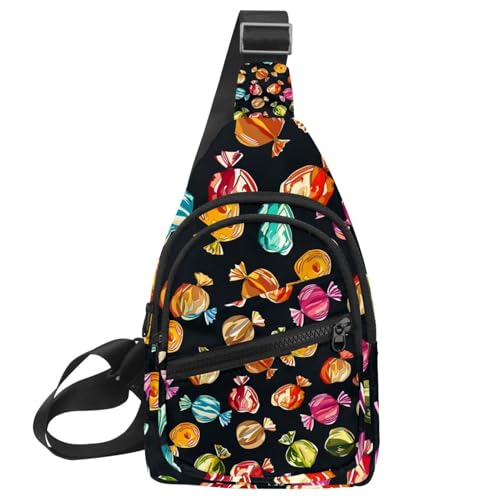 Riñonera cruzada con estampado de caramelos y correa ajustable multicolor