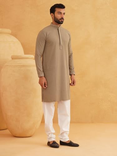 Image of SOJANYA (Since 1958 Men's Cotton Embroidered Thread Work Kurta With white churidar Pyjama