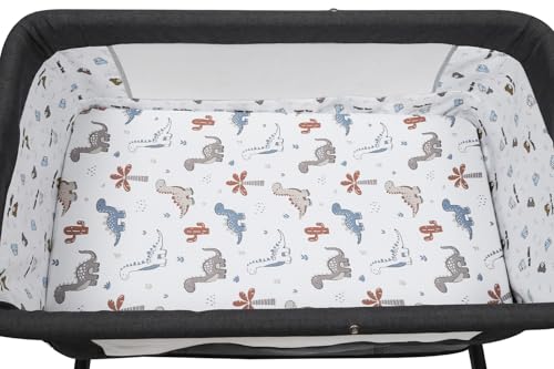 Image of Pack n Play Sheet Stretchy Fitted Portable Mini Crib Sheets Set 2 Pack,Playard Sheets Convertible Playard Mattress Cover,Ultra Soft Jersey Material, Cream & Dinosuar