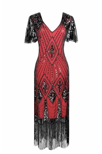 Image of Women 1920s Gatsby Vintage Sequin Flapper Fringe Party Plus Dress with 20s Accessories Set