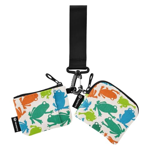 Beige Cartoon Frog Silhouettes Women's Dual Wallets Business Card Cases Mini Fashion Key Chain Wallet Change Purse with Zipper Coin Pocket for Woman 2 Packs Recto Verso