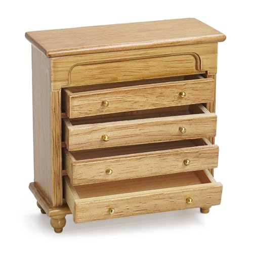 Odoria Casa de Muñecas Cómoda Miniatura: Escala 1/12 Tocador Mesita de Noche para Dormitorio Vintage Victoriana - Mini Aparador con Cajón Sala de Estar Salón Antiguo - Pequeño Muebles Madera Marrón