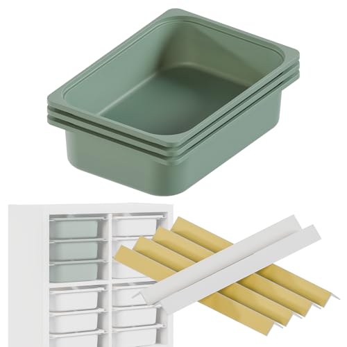 Clutter Cover Kallax Halterung für Trofast Boxen, Schienensystem für Spielzeug-Kiste, auch passend für Expedit Würfelregal (Mit 3x Box (grün))