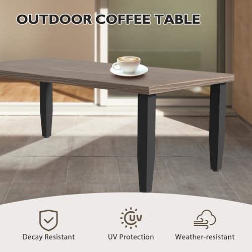 EAGLE PEAK Modern Outdoor Table, Patio Coffee Table with Wood Grain Top for Deck, Porch, Balcony, Garden - Thumbnail 4