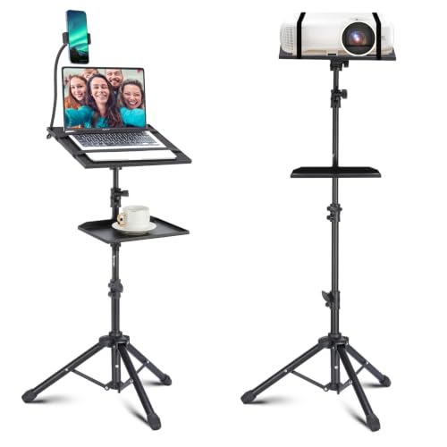 Lusweimi Projector Tripod Stand, 50” Laptop Stand with 2 Shelves for Projector, iPad, DJ...