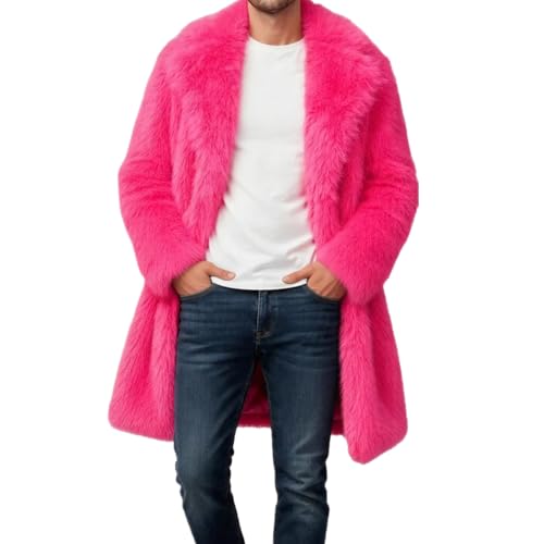 Image of Lisa Colly Mens Faux Fur Coat Jacket Winter Overcoat | Men's Faux Fur Long Jacket, Long Sleeve, Fluffy Warm, Winter Parka Coat