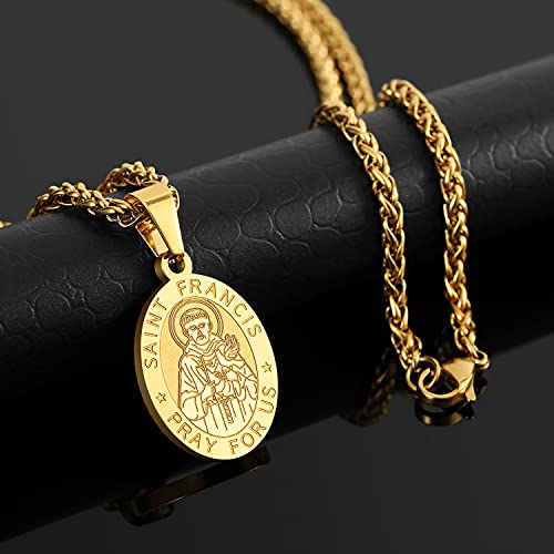 P. BLAKE Oval Saint Christopher/Michael/Joseph/Jude/Virgin Mary/Joseph/Francis/Patrick/Anthony/Benedict/Thomas Necklace for Men Women, Stainless Steel Catholic Patron Pendant with Chain 24 Inches