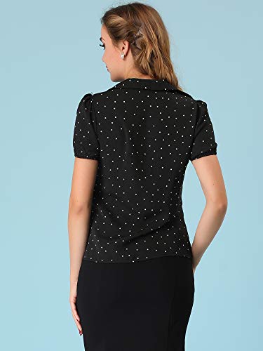 Allegra K Women's Polka Dots Bubble Sleeve Button Up Peter Pan Collar Blouse Medium Black #TOP4