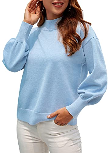 Image of WEACZZY Women's Sweater Mock Neck Long Lantern Sleeve Lightweight Knit Tops