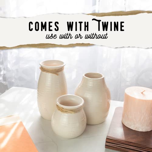 White Vases For Decor - Rustic Home Decor, Modern Farmhouse Decorations - Ceramic Vase For Fireplace Decor - Vases For Flowers, Rustic Decor For Living Room - Farmhouse Decor For The Home, Set Of 3 #TOP1