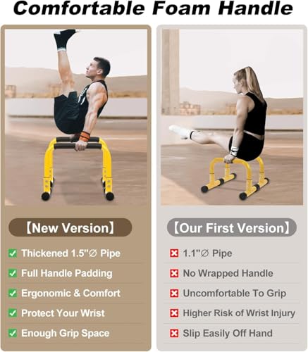 image for TABEKE Push Up Bar, 14'' High Steel Parallettes & Dip Bar with Full Co