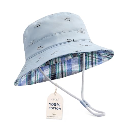 Durio Baby Sun Hat Wide Brim Baby Bucket Hats for Boys Blue 6-12 Months