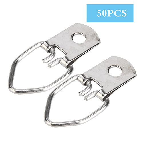 Image of 50 Sets Picture Hangers Kit with Screws, D Ring Picture Hangers Picture Frames Double Holes Clasp Picture Hanging Hardware Picture Hooks Picture Hang Solutions for Clock, Paintings (C)