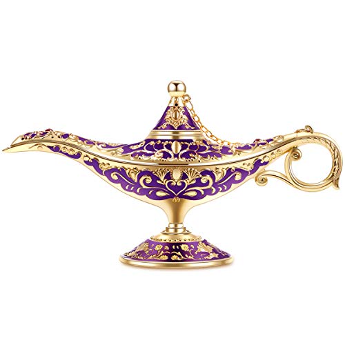 Gusnilo Vintage Aladdin Magic Lamp Genie Collector's Edition/Wedding Table Decoration,Collectable Rare Classic Arabian Props Aladdin Pot & Delicate Gift for Party/Birthday(Purple)
