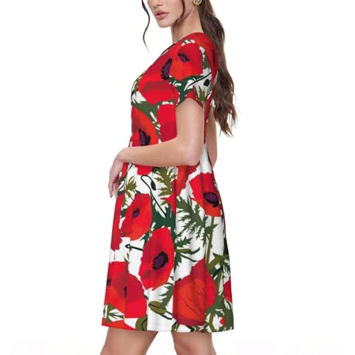 Robe de plage fluide et légère à imprimé coquelicot rouge - 2