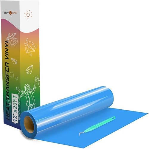 Image of HTVRONT HTV Vinyl Rolls Heat Transfer Vinyl - 12 inch x 20ft Lake Blue HTV for Shirts, Iron on Vinyl for All Cutting Machines - Easy to Cut & Weed for Heat Transfer Design (Lake Blue)