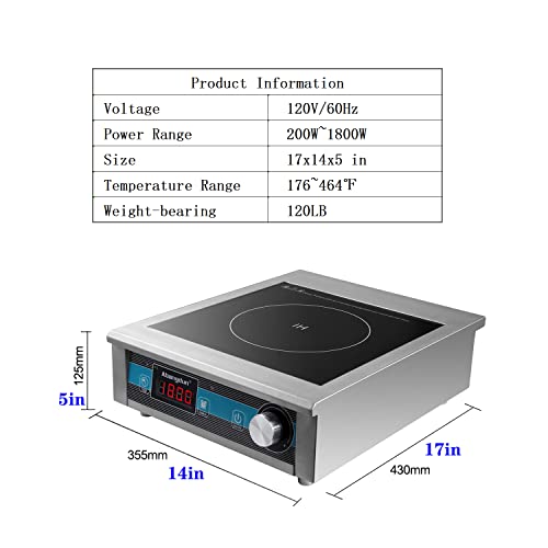 Commercial Grade Countertop Burner 1800 W /120V Commercial Induction Cooktop 9 Inch Heating Coil Hot Plate Portable Electric Stove for Cooking Abangdun - Image 5