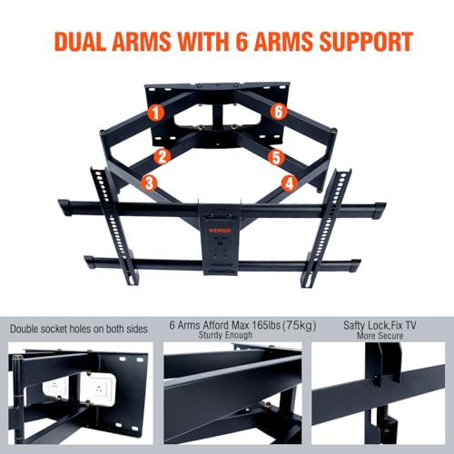 Support mural TV inclinable pour grand écran plat orientable salon - 6