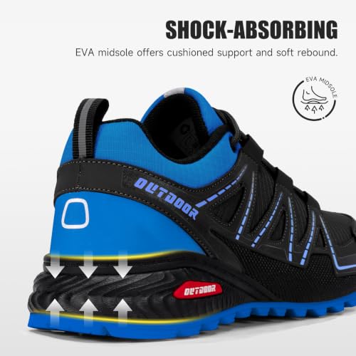 Image of Mens Trail Running Shoes Hiking Running Sneakers | Non Slip Outdoor Lightweight Breathable Walking Tennis Casual Comfortable Rubber Outsloe Lace Up Protective Upper