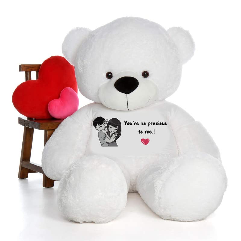 HUG 'n' FEEL SOFT TOYS Big Teddy Bear for Gift of Any Occasion Wearing a “Your are so Precious to me T-Shirt 4 feet White Plush & Stuffed Toys