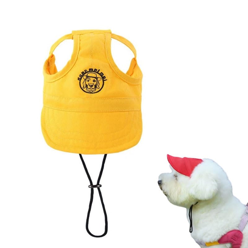 Adjustable Cotton Pet Sun Hat for Cats and Dogs Breathable Sunscreen Cap for Outdoor Walking Sports (Yellow, M)